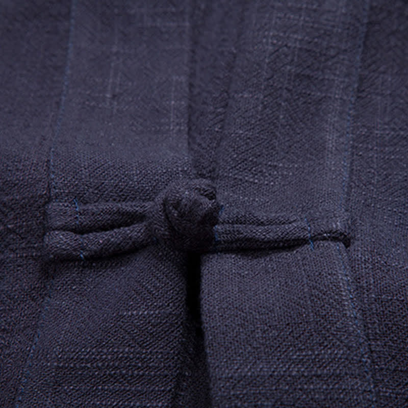 Buddha Stones Gilet homme style Tang minimaliste à boutons grenouille, en coton et lin unis, avec poche, idéal pour le printemps, l'été et l'automne. - image 10