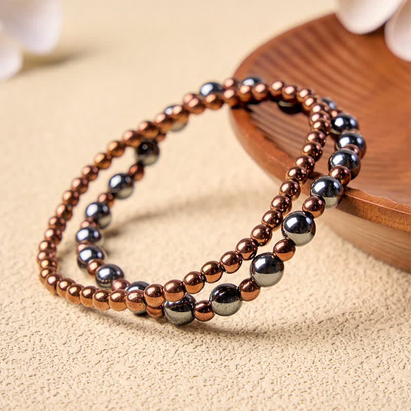 Buddha Stones Bracelet minimaliste à perles rondes en hématite (lot de 2) - image 3