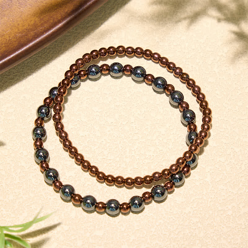 Buddha Stones Bracelet minimaliste à perles rondes en hématite (lot de 2) - image 2