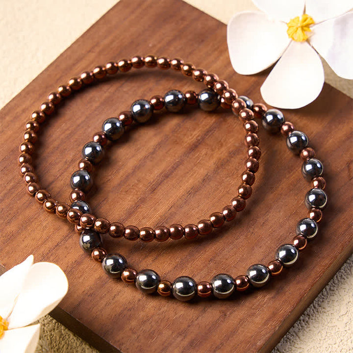 Buddha Stones Bracelet minimaliste à perles rondes en hématite (lot de 2) - image 1