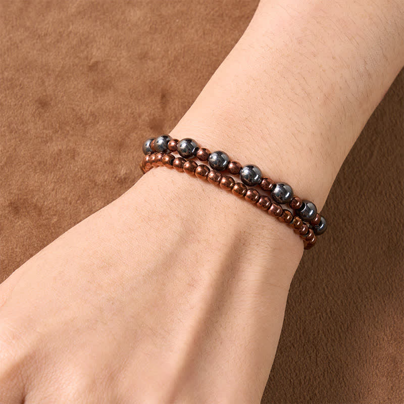 Buddha Stones Bracelet minimaliste à perles rondes en hématite (lot de 2) - image 4