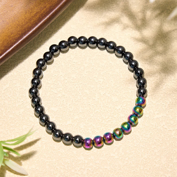 Buddha Stones Bracelet rond en perles d'hématite pour l'ancrage - Hématite arc-en-ciel (Tour de poignet : 14–15 cm) - image 7