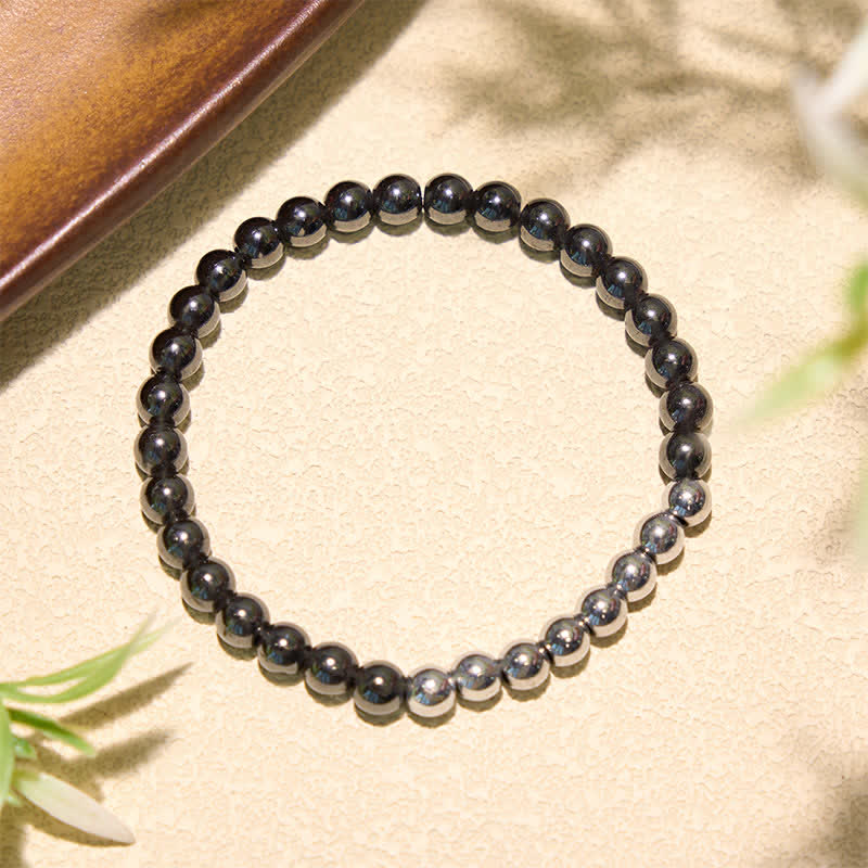 Buddha Stones Bracelet rond en perles d'hématite pour l'ancrage - Hématite blanche (Tour de poignet : 14–15 cm) - image 0