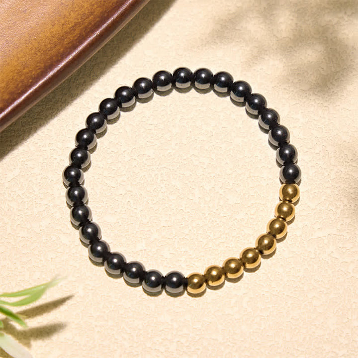 Buddha Stones Bracelet rond en perles d'hématite pour l'ancrage - Hématite dorée (Tour de poignet : 14–15 cm) - image 11