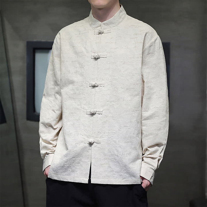 Buddha Stones Chemises à manches longues pour hommes, style automne Tang, vintage, à boutons grenouille et motifs floraux - Modèle de nuages ​​et de brume - US/UK/AU44，EU54 (4XL) - image 0