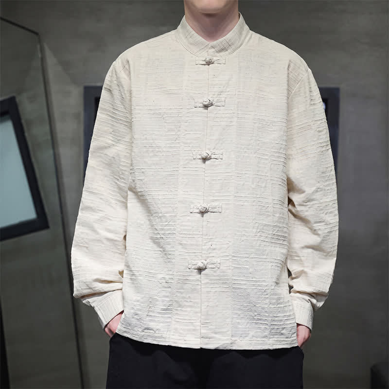 Buddha Stones Chemises à manches longues pour hommes, style automne Tang, vintage, à boutons grenouille et motifs floraux - rayures horizontales - US/UK/AU44，EU54 (4XL) - image 10