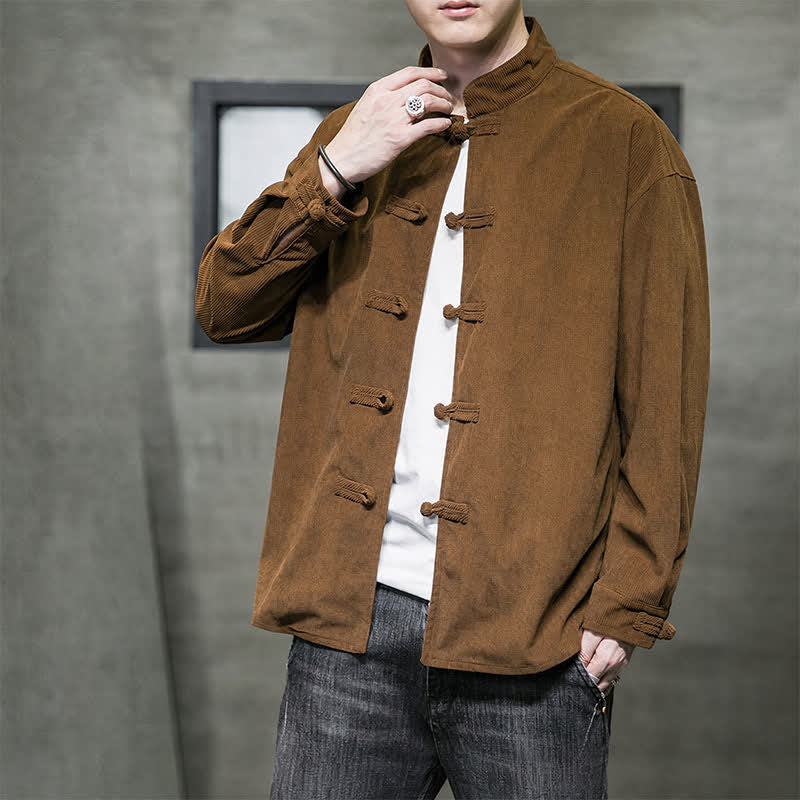 Buddha Stones Veste homme décontractée automne-hiver style Tang à boutons brandebourg en coton uni - image 2