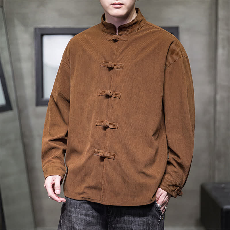 Buddha Stones Veste homme décontractée automne-hiver style Tang à boutons brandebourg en coton uni - image 3