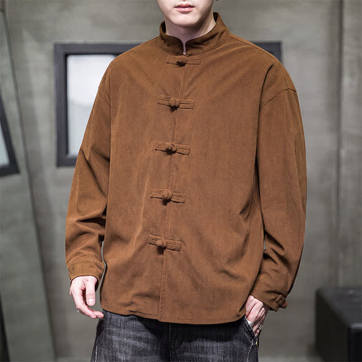 Buddha Stones Veste homme décontractée automne-hiver style Tang à boutons brandebourg en coton uni - image 3