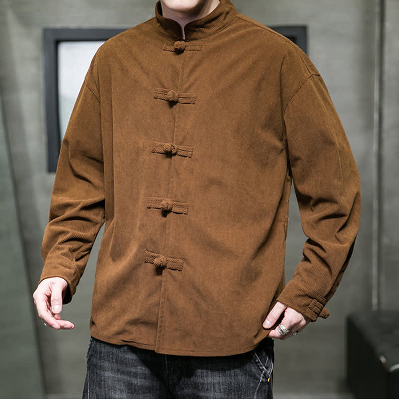 Buddha Stones Veste homme décontractée automne-hiver style Tang à boutons brandebourg en coton uni - image 5