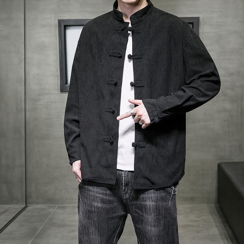 Buddha Stones Veste homme décontractée automne-hiver style Tang à boutons brandebourg en coton uni - image 22