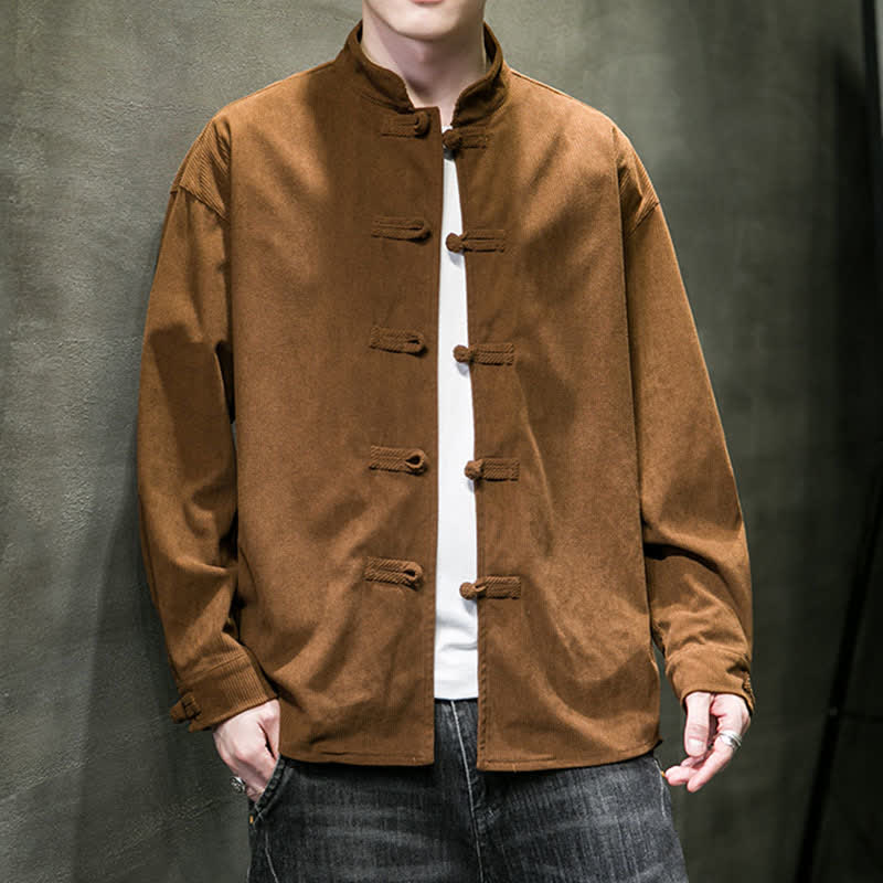 Buddha Stones Veste homme décontractée automne-hiver style Tang à boutons brandebourg en coton uni - image 1