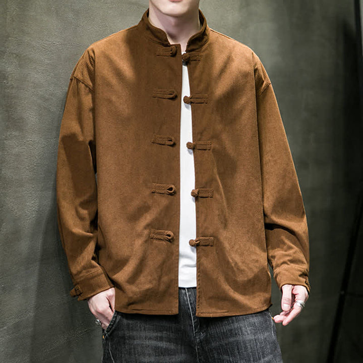 Buddha Stones Veste homme décontractée automne-hiver style Tang à boutons brandebourg en coton uni - image 1