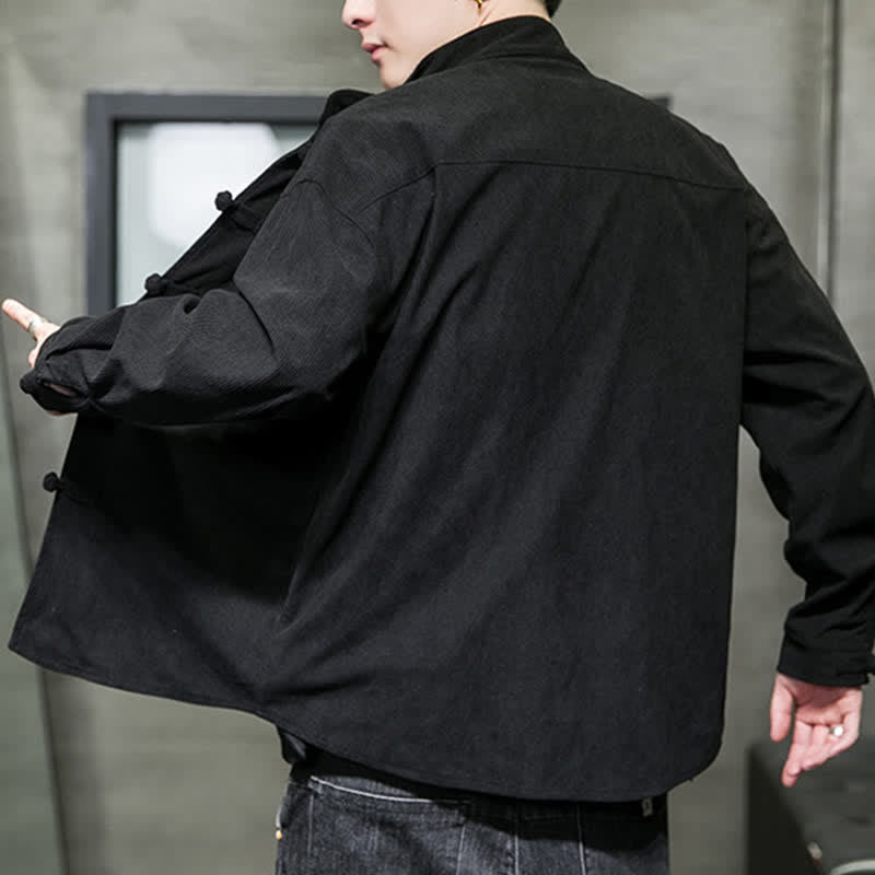Buddha Stones Veste homme décontractée automne-hiver style Tang à boutons brandebourg en coton uni - image 21
