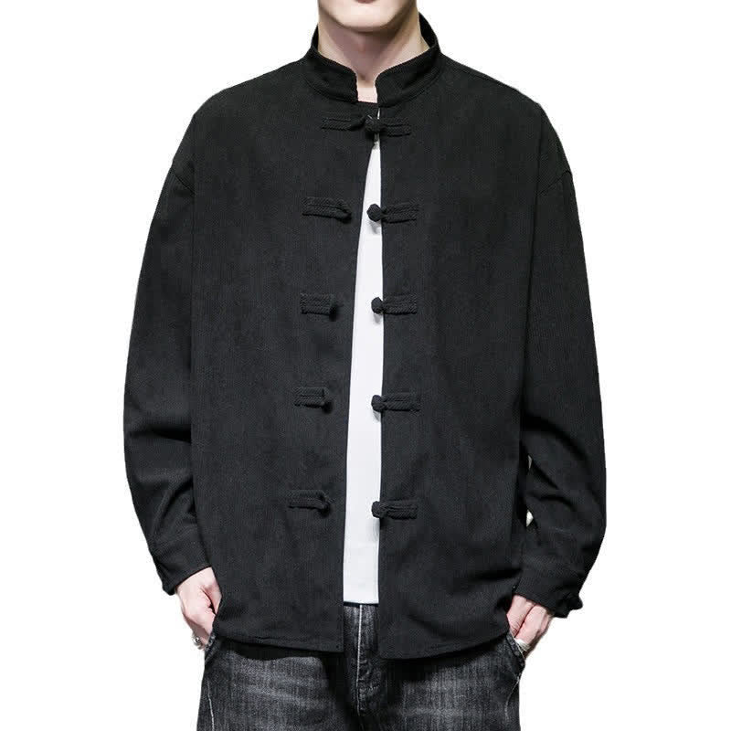 Buddha Stones Veste homme décontractée automne-hiver style Tang à boutons brandebourg en coton uni - image 23