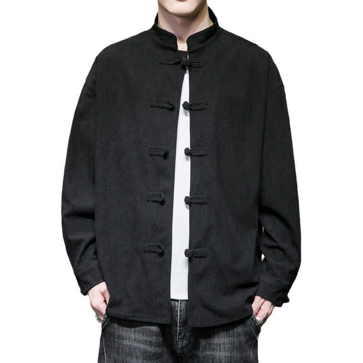 Buddha Stones Veste homme décontractée automne-hiver style Tang à boutons brandebourg en coton uni - image 23