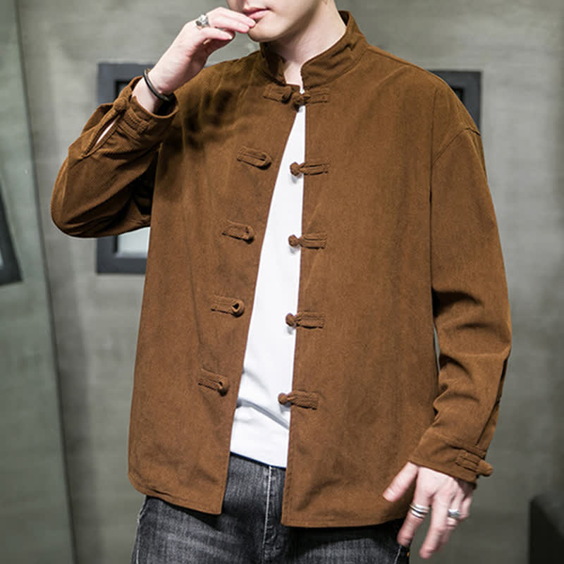Buddha Stones Veste homme décontractée automne-hiver style Tang à boutons brandebourg en coton uni - image 6