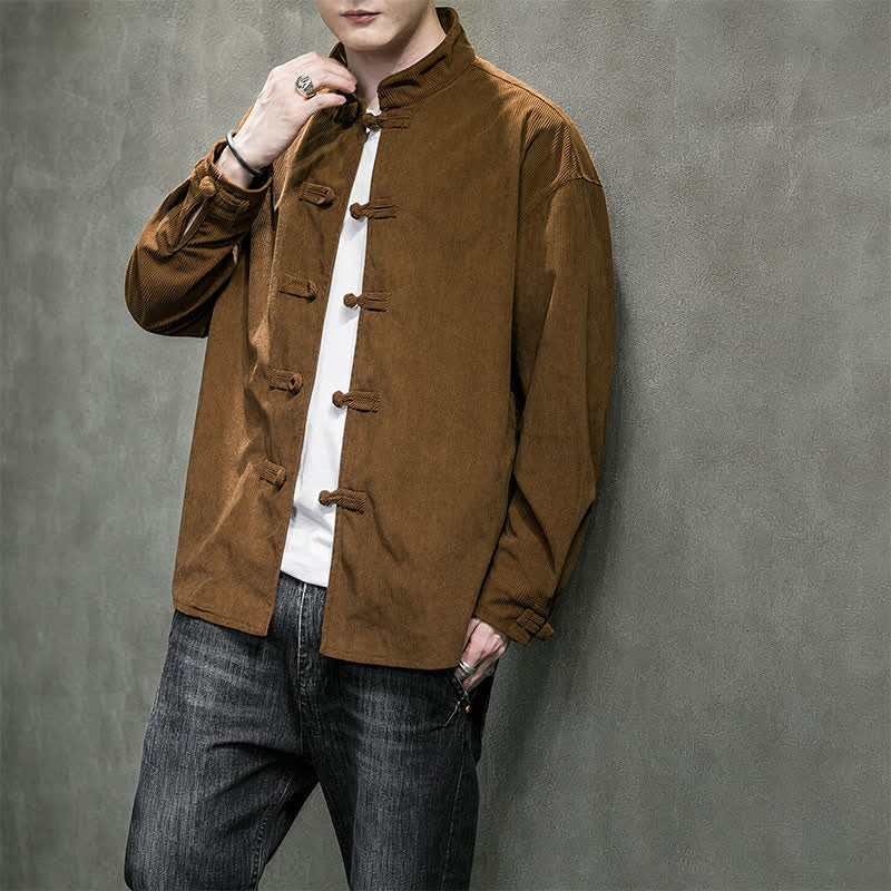Buddha Stones Veste homme décontractée automne-hiver style Tang à boutons brandebourg en coton uni - image 9