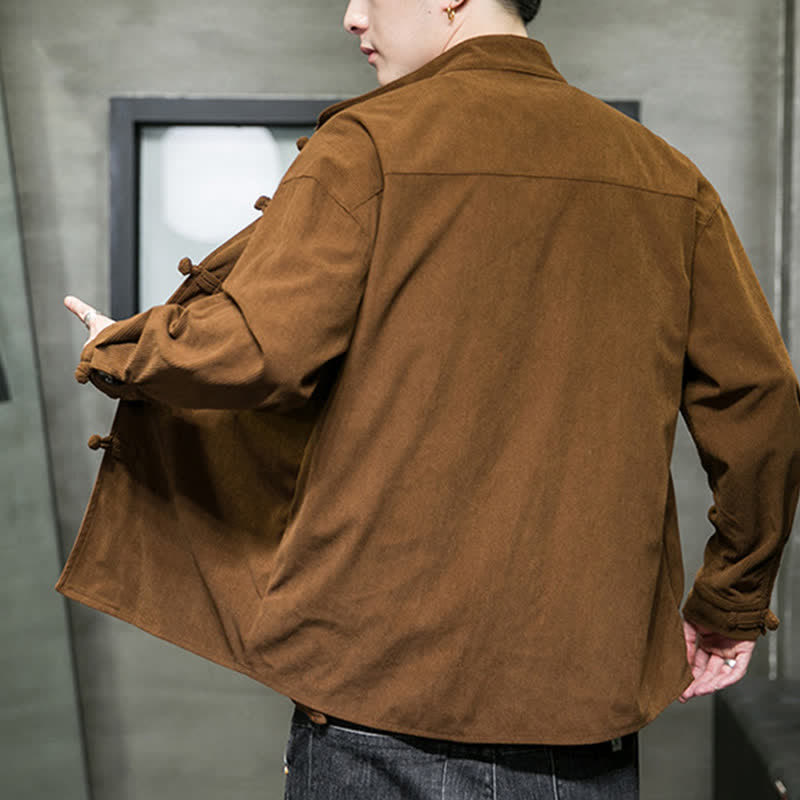 Buddha Stones Veste homme décontractée automne-hiver style Tang à boutons brandebourg en coton uni - image 4