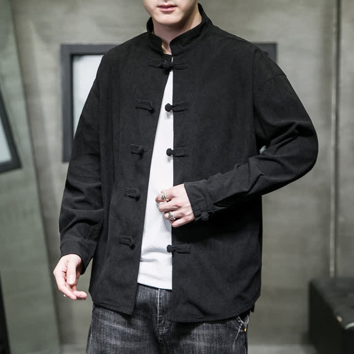 Buddha Stones Veste homme décontractée automne-hiver style Tang à boutons brandebourg en coton uni - image 20