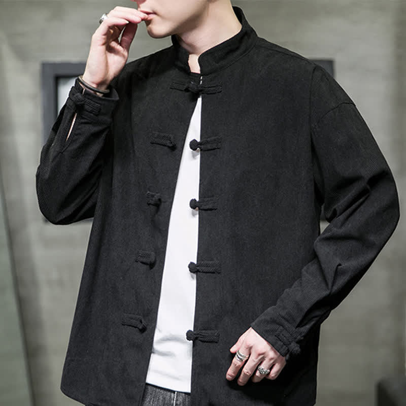 Buddha Stones Veste homme décontractée automne-hiver style Tang à boutons brandebourg en coton uni - image 18