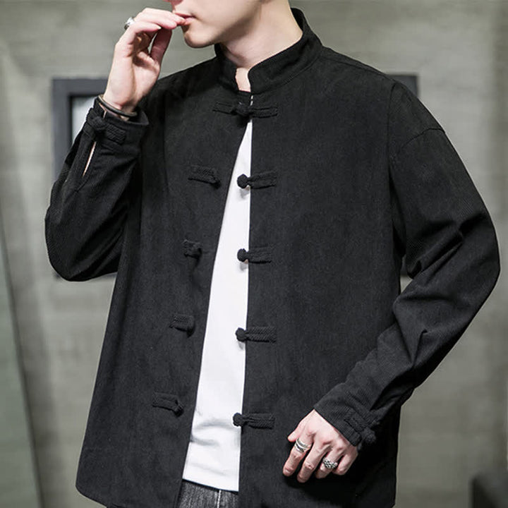 Buddha Stones Veste homme décontractée automne-hiver style Tang à boutons brandebourg en coton uni - image 18