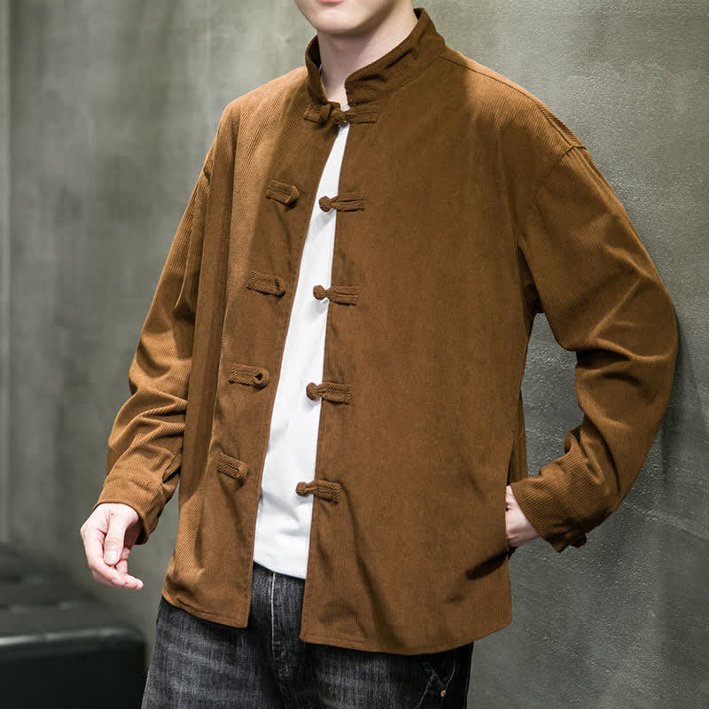 Buddha Stones Veste homme décontractée automne-hiver style Tang à boutons brandebourg en coton uni - image 7