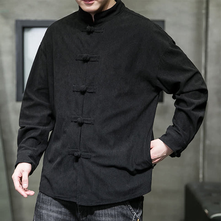 Buddha Stones Veste homme décontractée automne-hiver style Tang à boutons brandebourg en coton uni - image 19