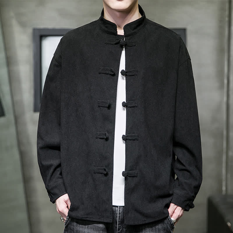 Buddha Stones Veste homme décontractée automne-hiver style Tang à boutons brandebourg en coton uni - Noir - US/UK/AU46，EU56 (5XL) - image 17