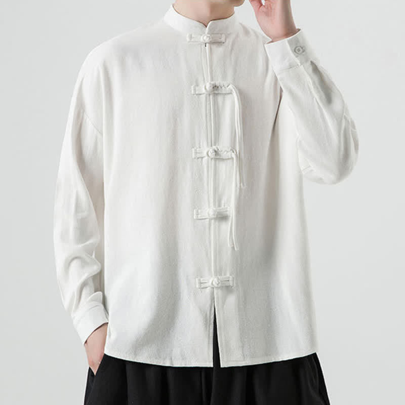 Buddha Stones Veste homme automne-hiver style Tang vintage à boutons grenouille en coton et lin uni - image 10