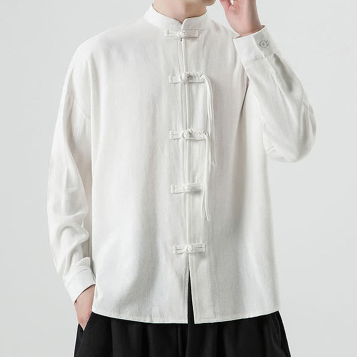 Buddha Stones Veste homme automne-hiver style Tang vintage à boutons grenouille en coton et lin uni - image 10