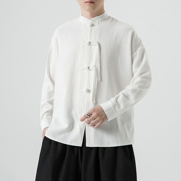 Buddha Stones Veste homme automne-hiver style Tang vintage à boutons grenouille en coton et lin uni - image 14