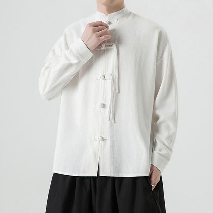 Buddha Stones Veste homme automne-hiver style Tang vintage à boutons grenouille en coton et lin uni - image 13