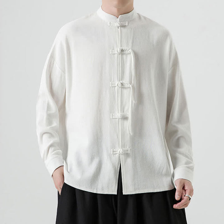 Buddha Stones Veste homme automne-hiver style Tang vintage à boutons grenouille en coton et lin uni - image 12
