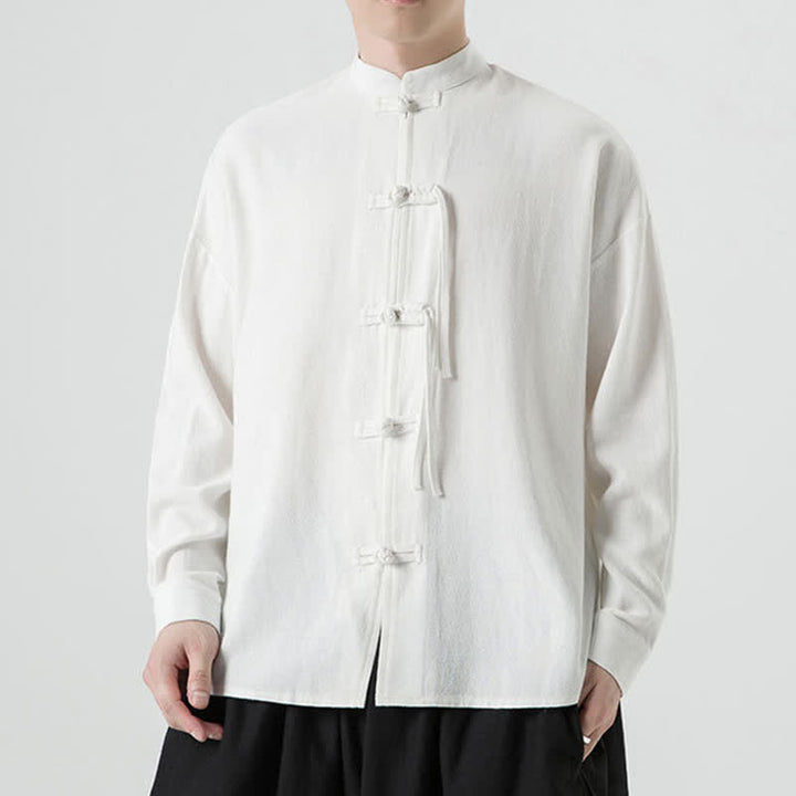 Buddha Stones Veste homme automne-hiver style Tang vintage à boutons grenouille en coton et lin uni - image 15