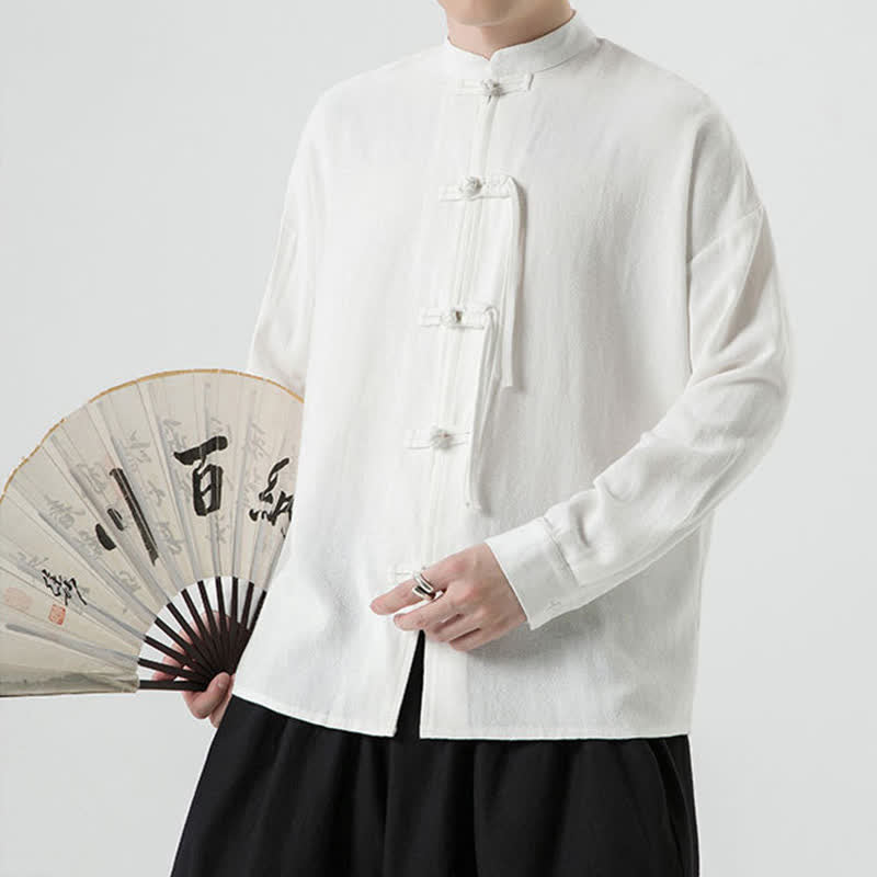 Buddha Stones Veste homme automne-hiver style Tang vintage à boutons grenouille en coton et lin uni - image 11