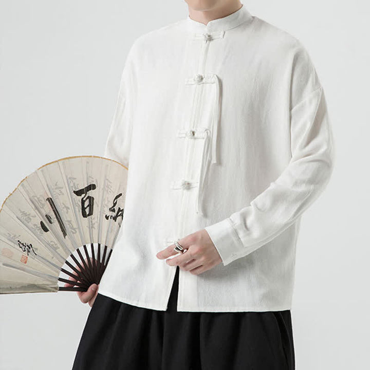 Buddha Stones Veste homme automne-hiver style Tang vintage à boutons grenouille en coton et lin uni - image 11