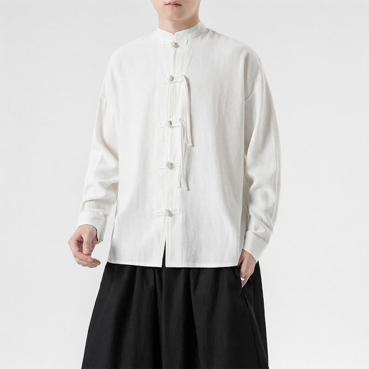 Buddha Stones Veste homme automne-hiver style Tang vintage à boutons grenouille en coton et lin uni - image 16