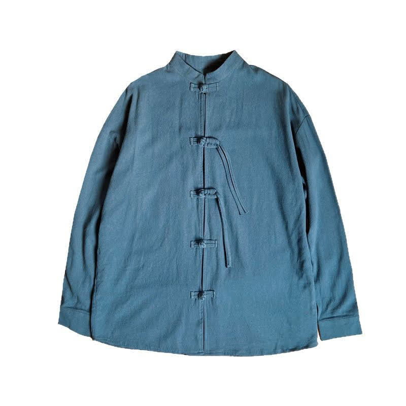 Buddha Stones Veste homme automne-hiver style Tang vintage à boutons grenouille en coton et lin uni - image 8