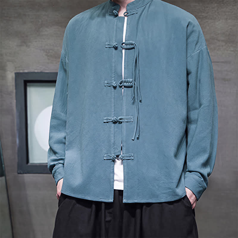 Buddha Stones Veste homme automne-hiver style Tang vintage à boutons grenouille en coton et lin uni - image 7