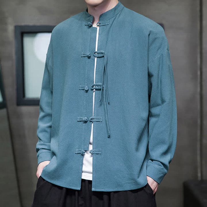 Buddha Stones Veste homme automne-hiver style Tang vintage à boutons grenouille en coton et lin uni - image 5