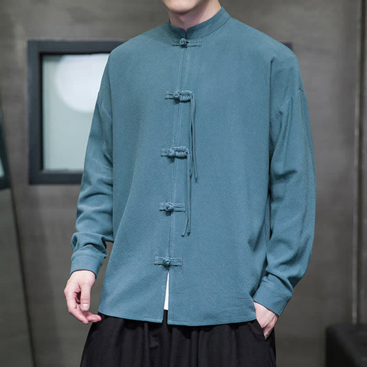 Buddha Stones Veste homme automne-hiver style Tang vintage à boutons grenouille en coton et lin uni - image 6