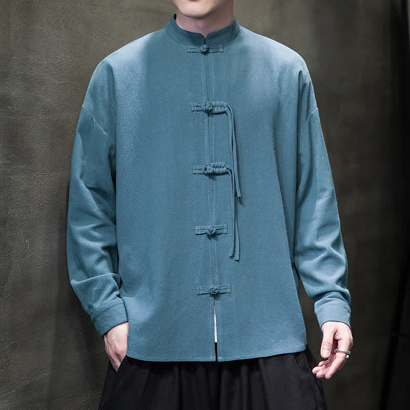 Buddha Stones Veste homme automne-hiver style Tang vintage à boutons grenouille en coton et lin uni - image 1
