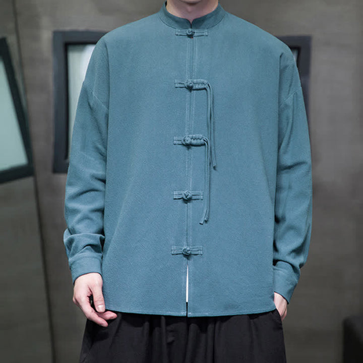 Buddha Stones Veste homme automne-hiver style Tang vintage à boutons grenouille en coton et lin uni - image 3