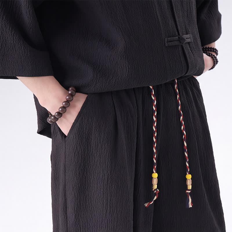 Buddha Stones Ensemble chemise et pantalon unis à manches trois-quarts, style Spring Tang, avec poches, idéal pour la méditation. - image 6