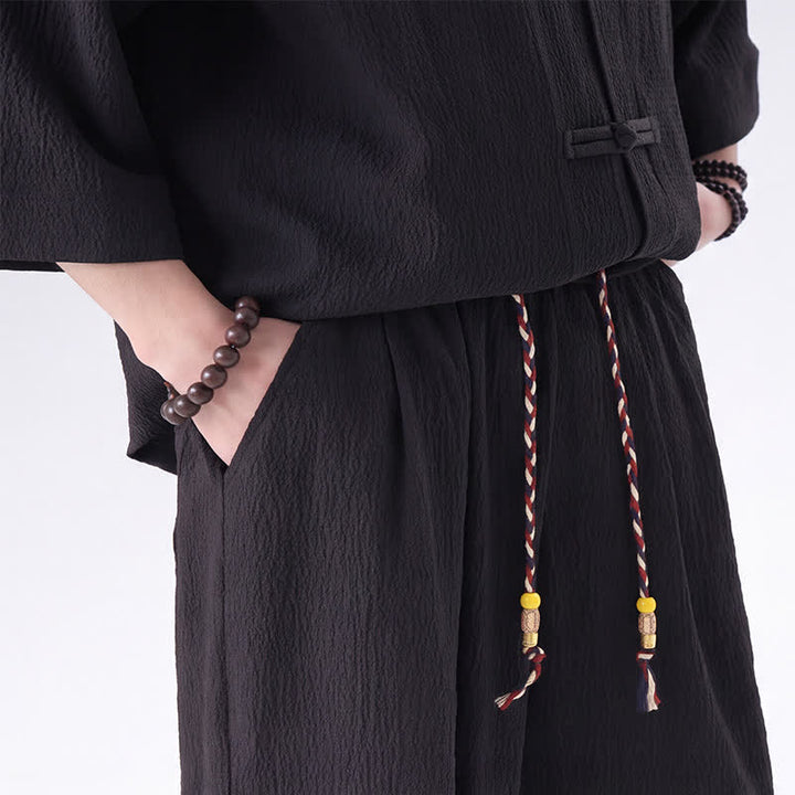 Buddha Stones Ensemble chemise et pantalon unis à manches trois-quarts, style Spring Tang, avec poches, idéal pour la méditation. - image 6