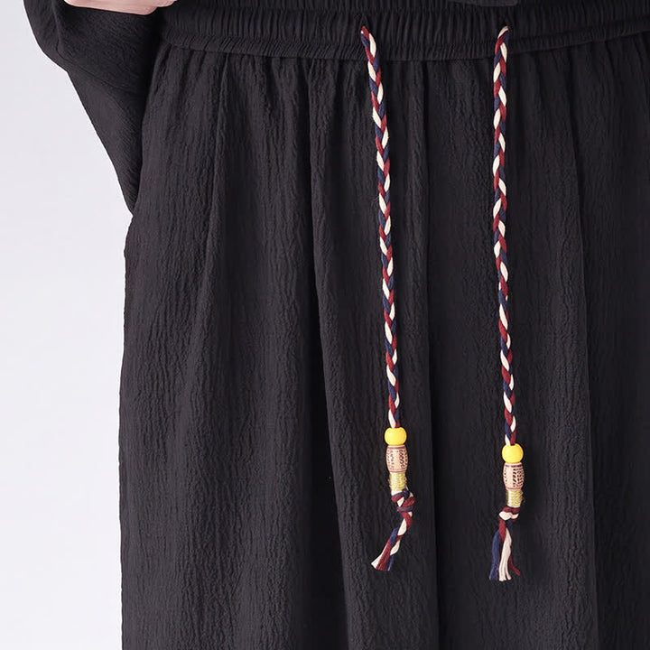 Buddha Stones Ensemble chemise et pantalon unis à manches trois-quarts, style Spring Tang, avec poches, idéal pour la méditation. - image 7
