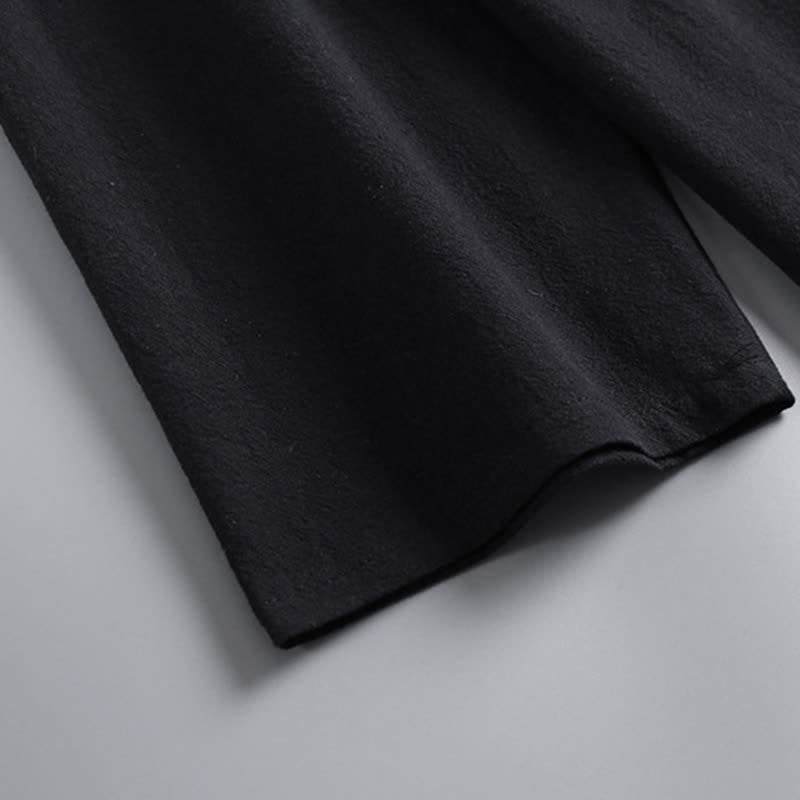 Buddha Stones Ensemble 2 pièces printemps automne décontracté en ramie unie à manches longues et cordon de serrage, pantalon et chemise, idéal pour la méditation avec poches pour homme. - image 17