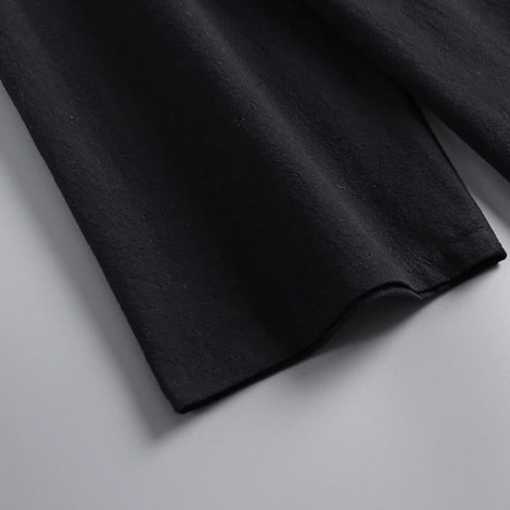 Buddha Stones Ensemble 2 pièces printemps automne décontracté en ramie unie à manches longues et cordon de serrage, pantalon et chemise, idéal pour la méditation avec poches pour homme. - image 17