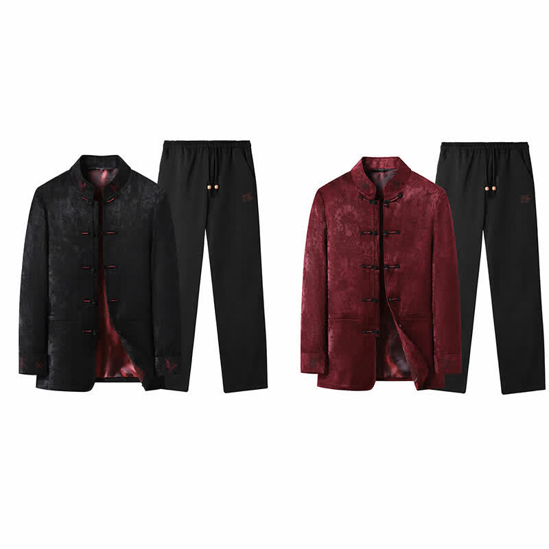 Buddha Stones Ensemble 2 pièces automne-hiver style Tang élégant, veste et pantalon à col mandarin et boutons brandebourg, style abstrait, avec poches. Idéal pour la méditation. - image 31